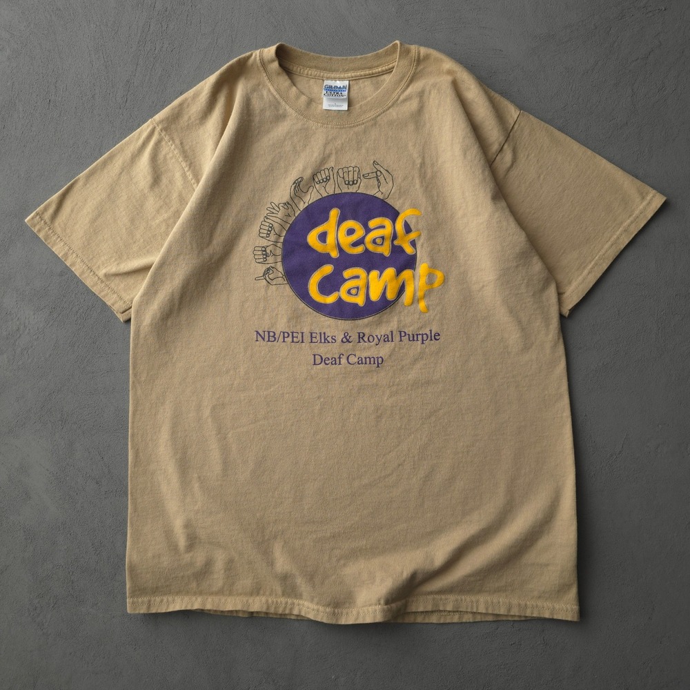 Vintage 2000s Gildan Tan Deaf Camp T-shirt Large ASL Graphic